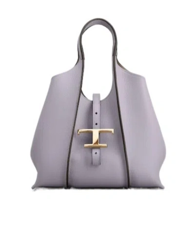 Tod's T Timeless Mini Leather Shopping Shoulder Bag In Gray