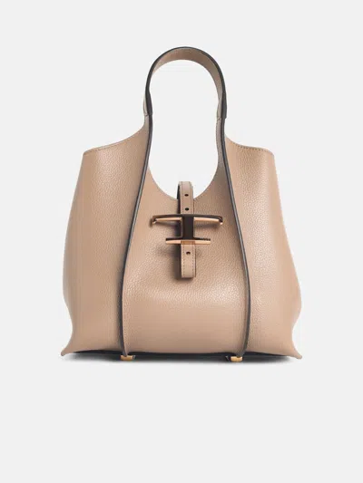 Tod's T Timeless Mini Shopping Bag In Beige Leather In Sand