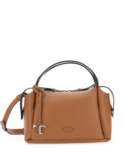 Tod's T Timeless Pebbled Handbag In Brown