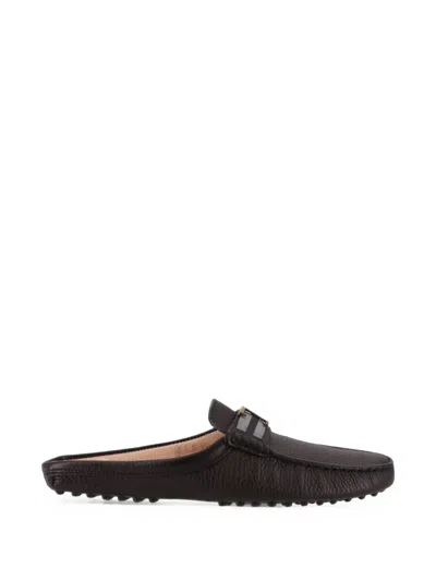 Tod's T Timeless Pebbled Leather Mules In Brown