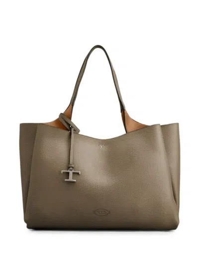 Tod's T Timeless Pebbled Leather Tote Bag In Green