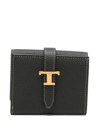 Tod's T Timeless Pebbled Leather Wallet In Black