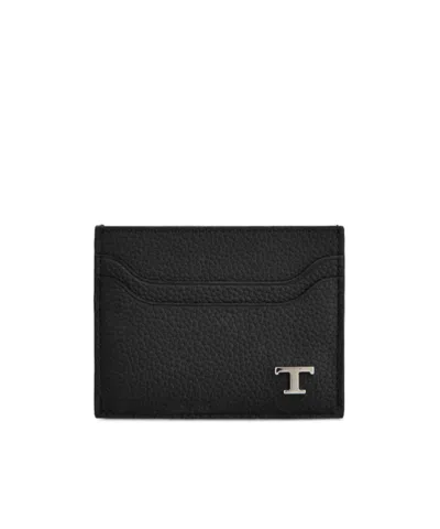 Tod's T Timeless Pebbled-leather Card Holder In Black