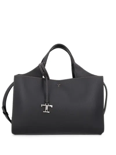 Tod's T Timeless Pebbled-leather Tote Bag In Black