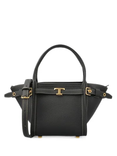 Tod's T Timeless Pebbled-leather Tote Bag In Black