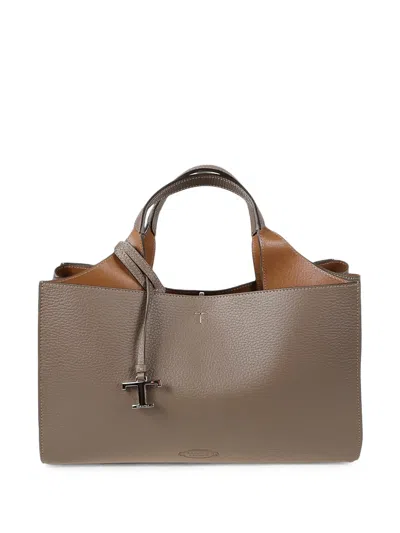 Tod's T Timeless Pebbled-leather Tote Bag In Brown
