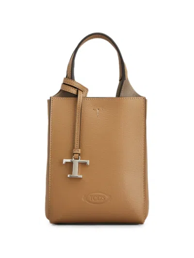 Tod's T Timeless Pebbled-leather Tote Bag In Neutrals