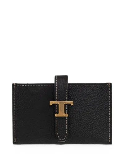 Tod's T Timeless Pebbled-leather Wallet In Black