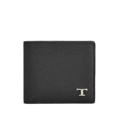 Tod's T Timeless Pebbled-leather Wallet In Black