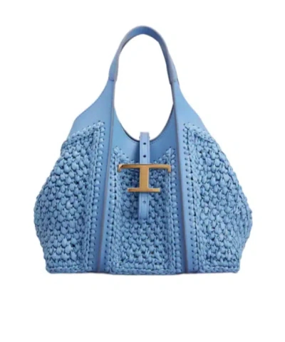 Tod's T Timeless Rafite And Leather Mini Shopping Bag In Blue