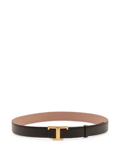 Tod's Reversible Belt Adjustable Length Gold Tone Buckle In Black