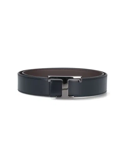 Tod's T Timeless Reversible Belt In Blue