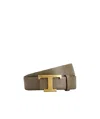 Tod's Woman Belt Military Green Size 38 Leather In Gray
