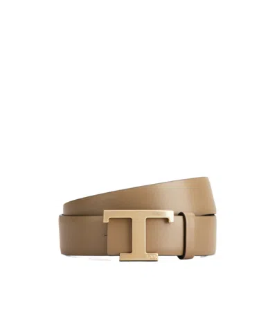 Tod's T Timeless Reversible Belt In Leather In Beige, Brown
