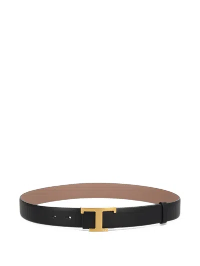 Tod's T Timeless Reversible Belt In Leather In Black