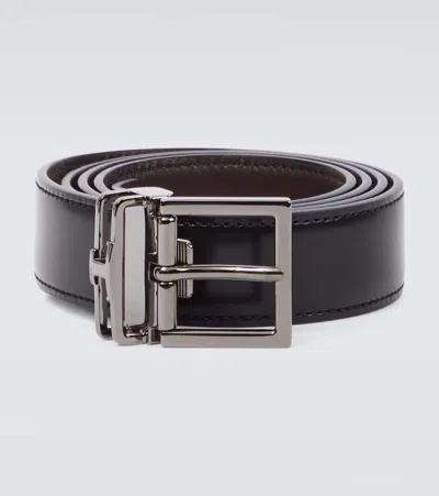 Tod's T Timeless Reversible Leather Belt In Black