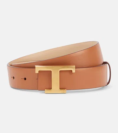 Tod's T Timeless Reversible Leather Belt In Brown