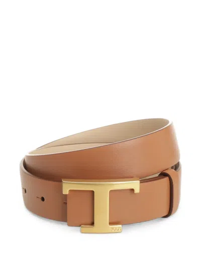 Tod's T Timeless Reversible Leather Belt In Leather In Brown