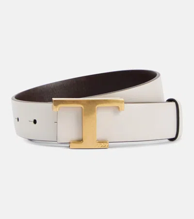 Tod's T Timeless Reversible Leather Belt In White