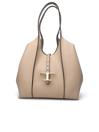 Tod's T Timeless Shopping Bag In Beige