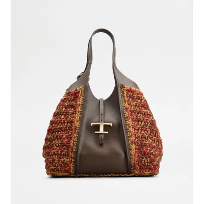 Tod's T Timeless Shopping Bag In Leather And Wool Medium In Multi