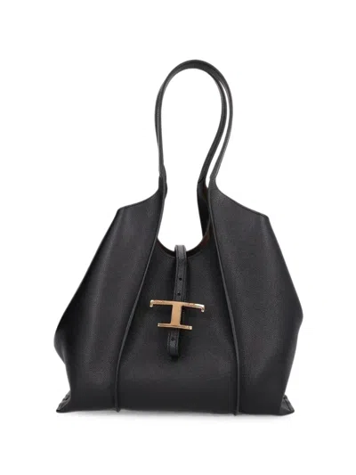 Tod's T Timeless Shopping Bag In Leather In Black