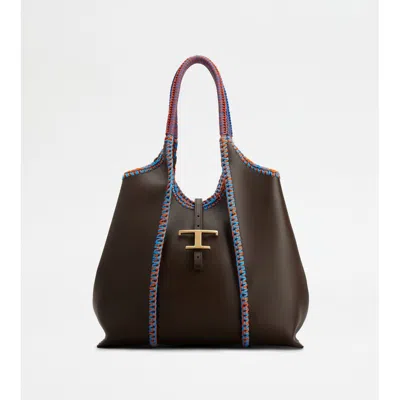 Tod's T Timeless Shopping Bag In Leather Medium In Brown