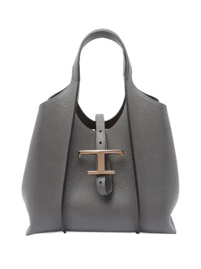 Tod's T Timeless Shopping Bag In Leather Mini In Gray