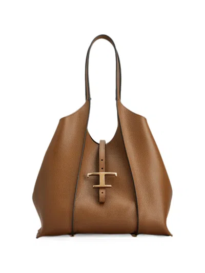 Tod's T Timeless Shopping Bag In Leather Small In Brown