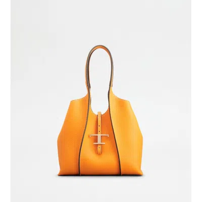 Tod's T Timeless Shopping Bag In Leather Small In Orange