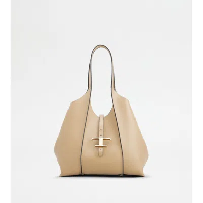 Tod's T Timeless Shopping Bag In Leather Small In Sand
