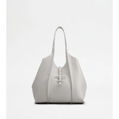Tod's T Timeless Shopping Bag In Leather Small In White