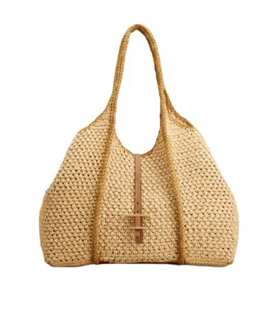 Tod's T Timeless Shopping Bag In Raffia Large