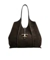 Tod's T Timeless Shopping Bag In Suede Medium In Black
