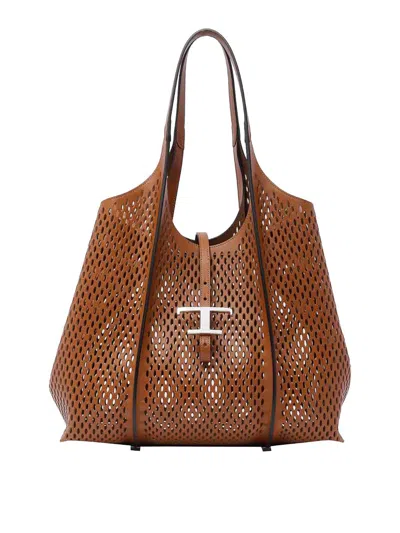 Tod's T Timeless Shopping Bag In Marrón