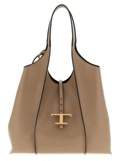Tod's T Timeless Shopping Bag In Sand