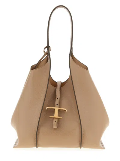 Tod's T Timeless Shopping Bag In Sand