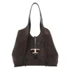 Tod's T Timeless Shopping Bag In Suede Medium In Black