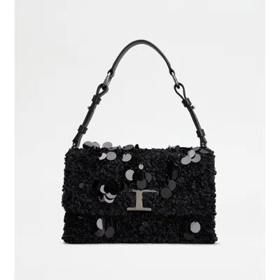 Tod's T Timeless Shoulder Bag In Faux Fur And Leather Mini In Black