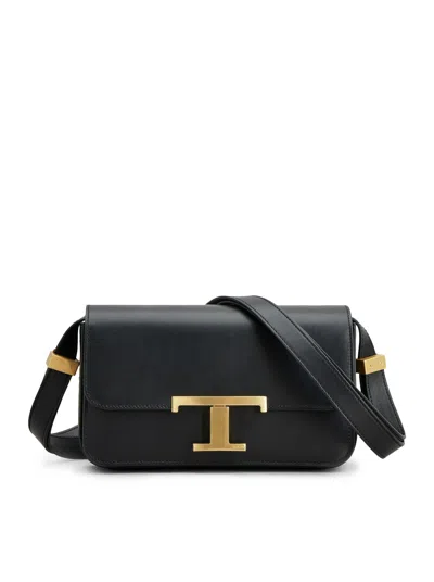 Tod's T Timeless Shoulder Bag In Micro Leather In Black