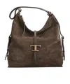 Tod's T Timeless Shoulder Bag In Suede Medium In Brown