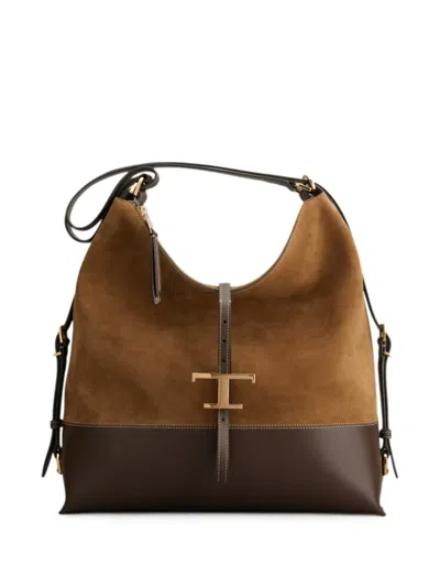 Tod's T Timeless Shoulder Bag In Suede Medium In Red