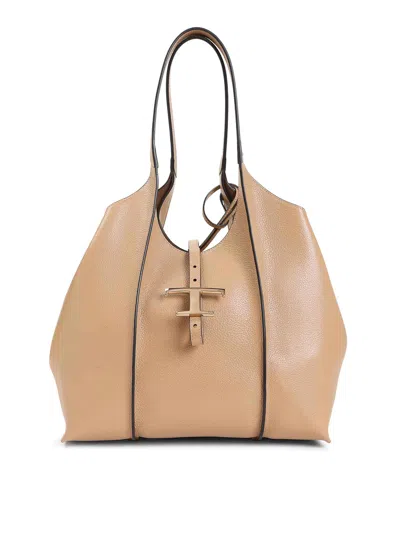 Tod's Tod`s T Timeless Shoulder Bag In Sand