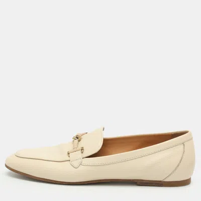 Pre-owned Tod's T Timeless Size 37 Light Beige Leather Loafers