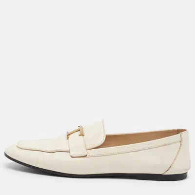 Pre-owned Tod's T Timeless Size 38.5 Cream Leather Loafers