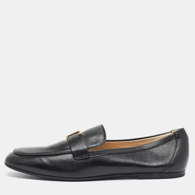 Pre-owned Tod's T Timeless Size 40 Black Leather Loafers