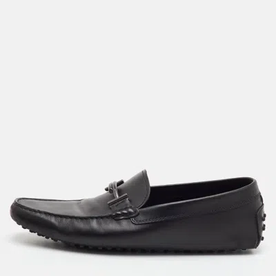 Pre-owned Tod's T Timeless Size 46.5 Black Leather Slip On Loafers