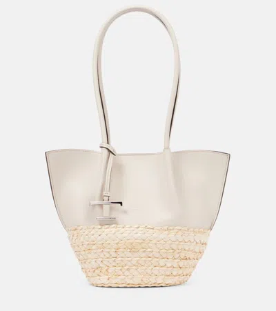 Tod's T Timeless Small Leather Shoulder Bag In Bianco Calce Naturale