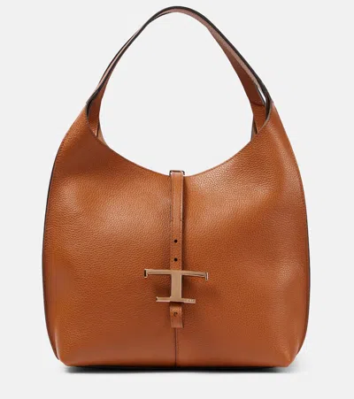 Tod's T Timeless Small Leather Shoulder Bag In Brown