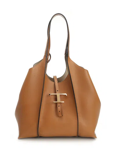 Tod's T Timeless Small Shopping Bag In Brown